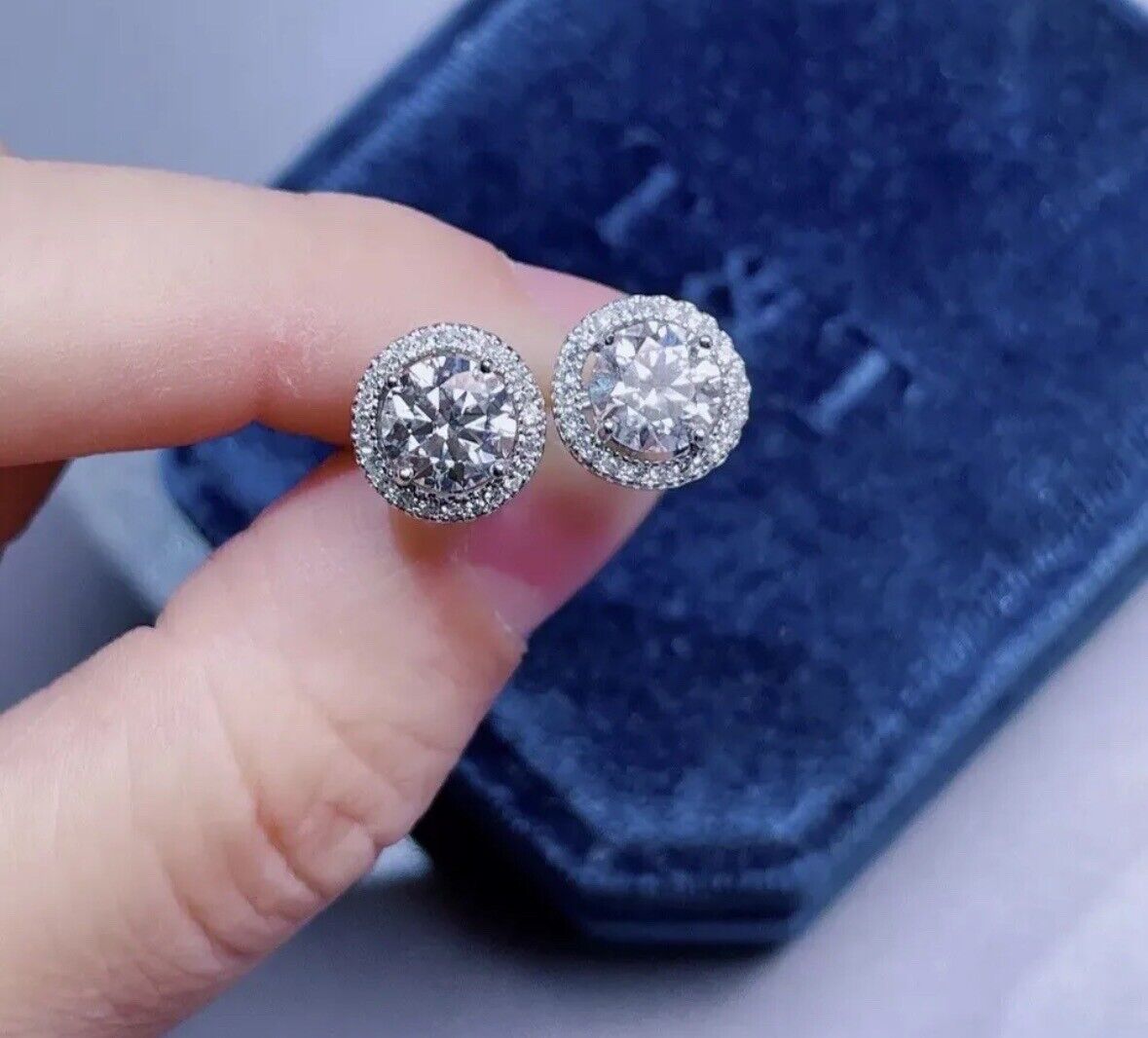 4 Ct Round Cut FL/D Lab Created Halo Stud Earrings 14K White Gold 8mm Push Back