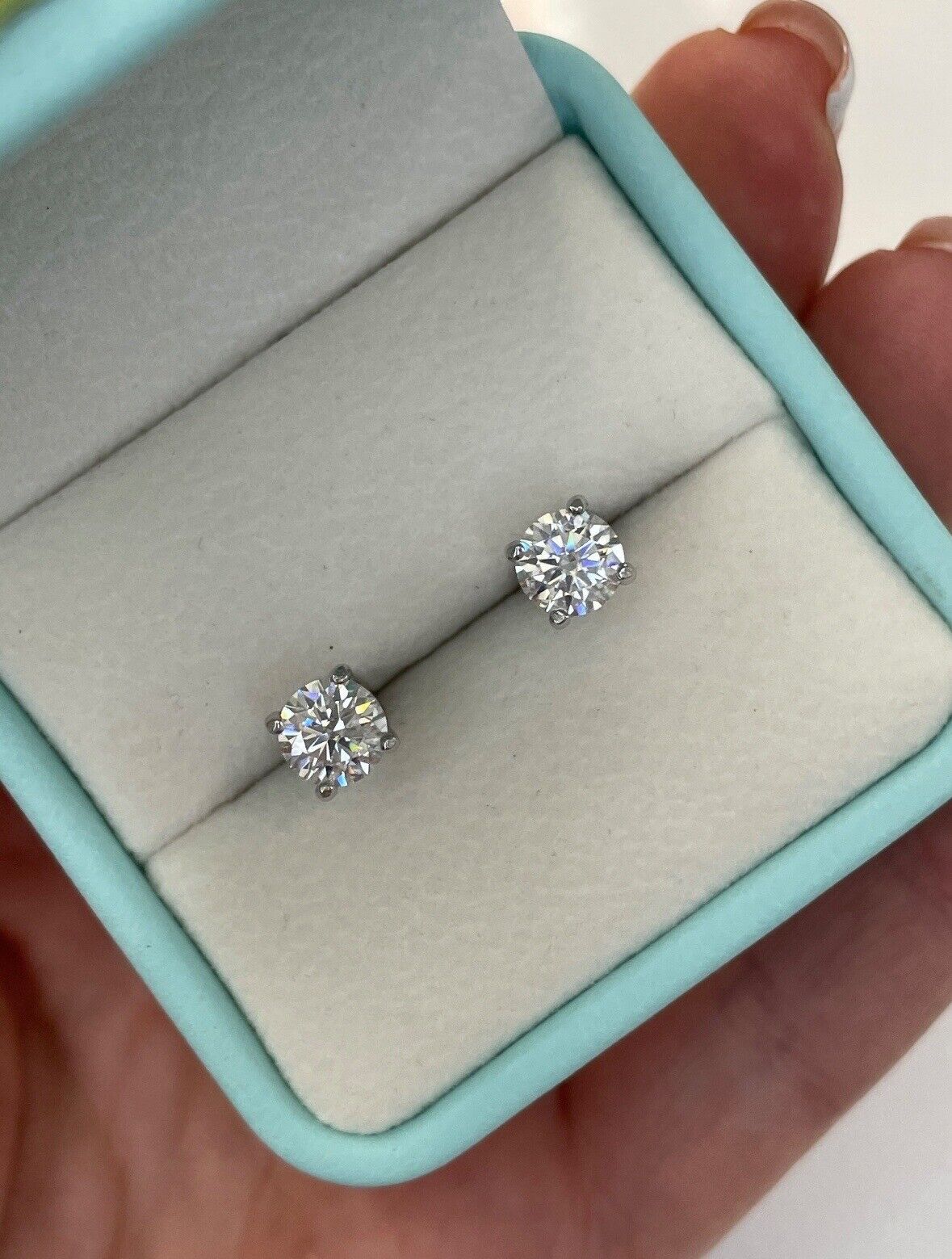 4.00 Ct Round Cut VVS1/D Lab Created Stud Earrings 14k White Gold 8mm Push Back