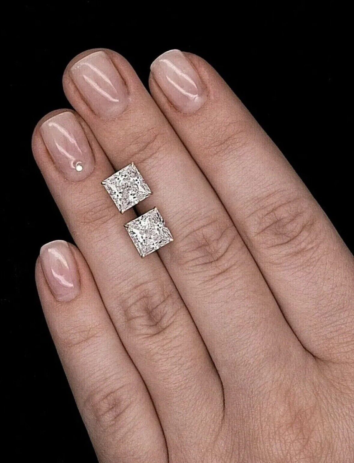 3 Ct Princess Cut VVS1/D Lab Created Stud Earrings 14k White Gold 7mm Push Back