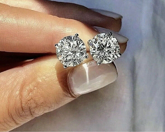 4 Ct Round Cut FL/D GRA Certified Moissanite Stud Earrings 14k White Gold 8mm Top Quality