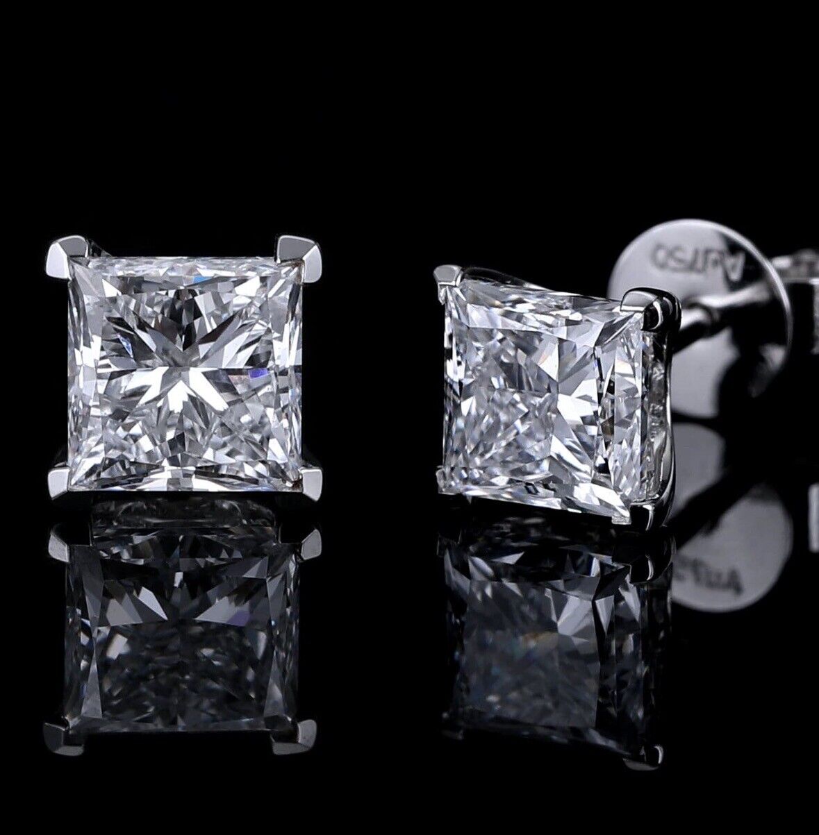 2.40 Ct Princess Cut FL/D Certified Moissanite Stud Earrings 14k White Gold 6mm Screw Back
