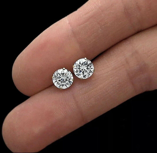 2.00 CT ROUND CUT FL/D LAB CREATED STUD EARRINGS 14K WHITE GOLD 7MM PUSH BACK