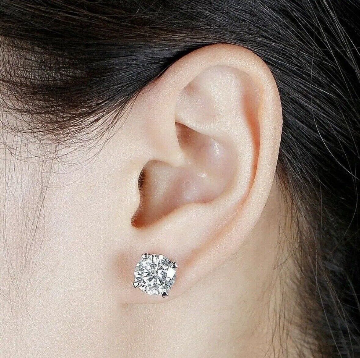 6 Ct Round Cut VVS1/D Lab Created Stud Earrings 14K White Gold 9mm Push Back