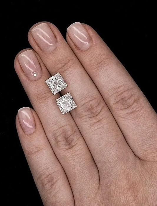 4 Ct Princess Cut FL/D Lab Created White Sapphire Stud Earrings 14k White Gold