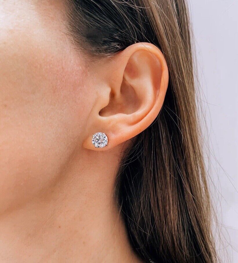 8 Ct Round Cut VVS1/D GRA Certified Moissanite Stud Earrings 14k White Gold 10mm