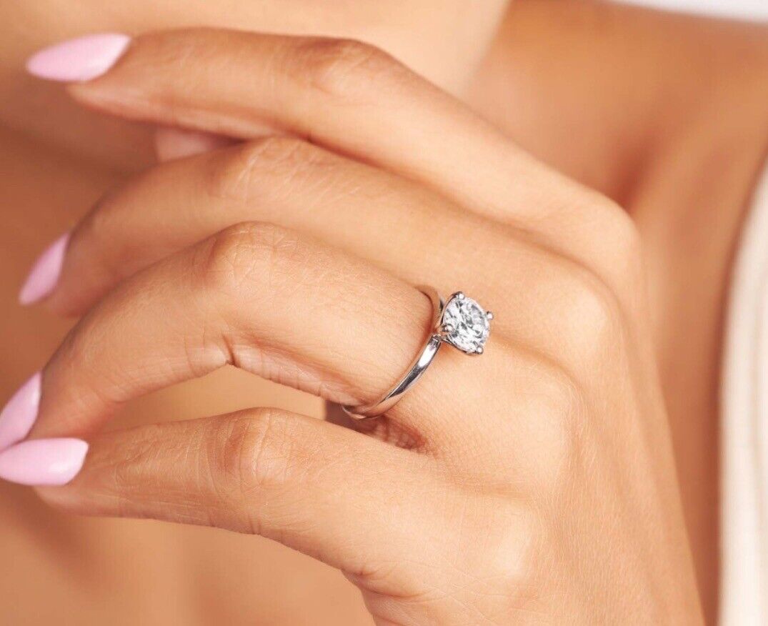 2Ct Round Cut FL/D GRA Certified Moissanite Solitaire Ring 14k White Gold Size 7