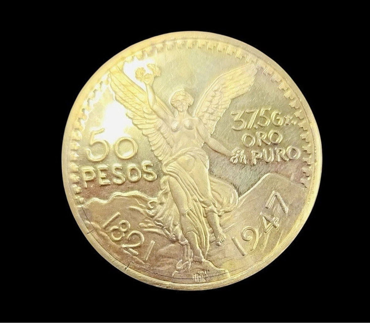 Centenario Coin Custom 10k Yellow Solid Gold 50 Pesos 1947 Mexico Mexican Coin