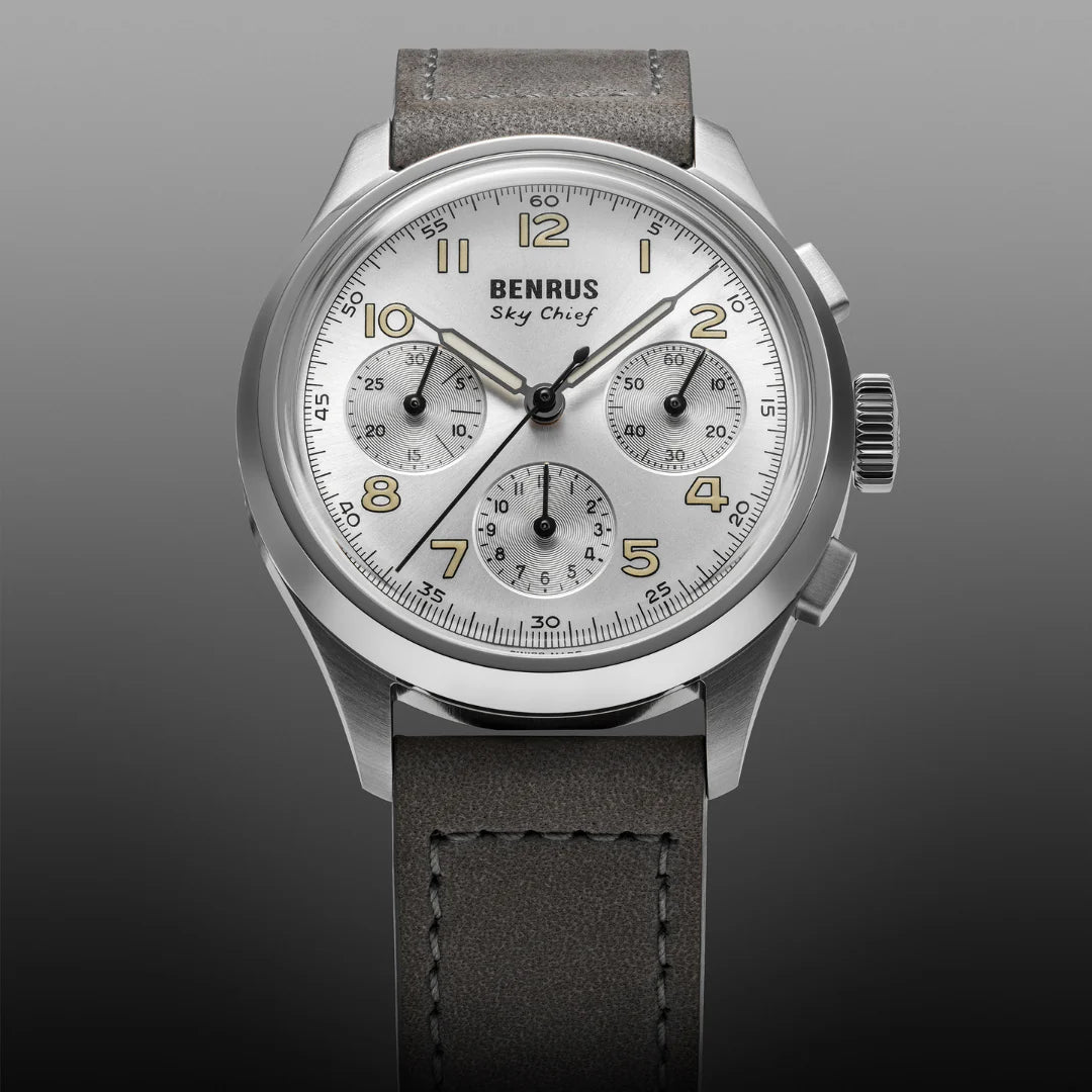 BENRUS Sky-Chief Cirrus White COSC Chronometer ETA 2894 36mm Men's Swiss Watch