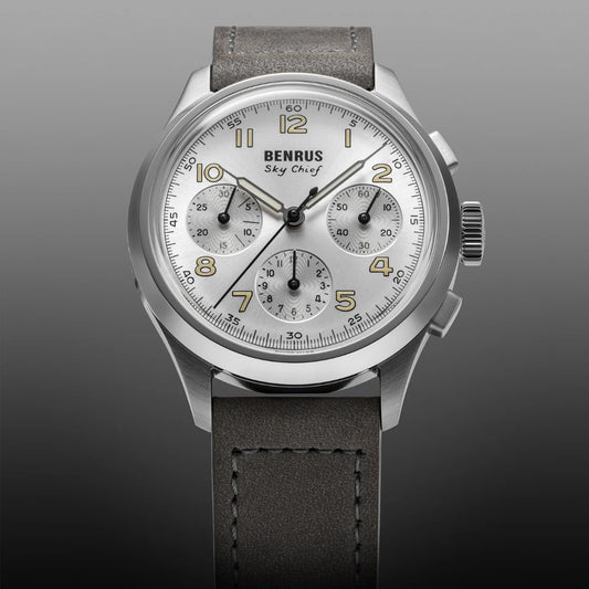 BENRUS Sky-Chief Cirrus White COSC Chronometer ETA 2894 36mm Men's Swiss Watch