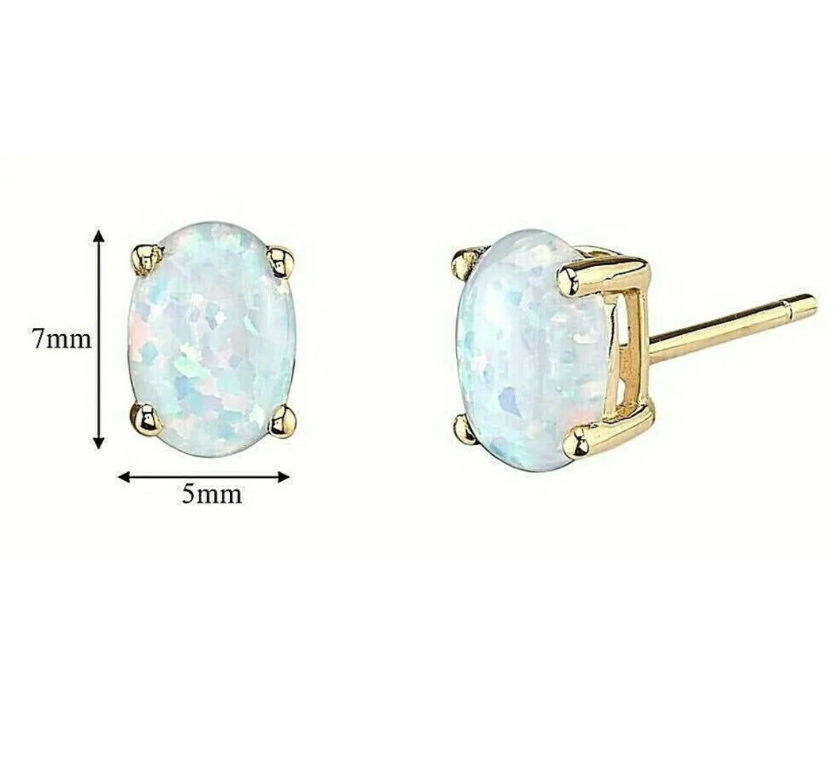Natural 2.00 Carat Opal Oval Shape Stud Earrings 14K Yellow Gold Value $495