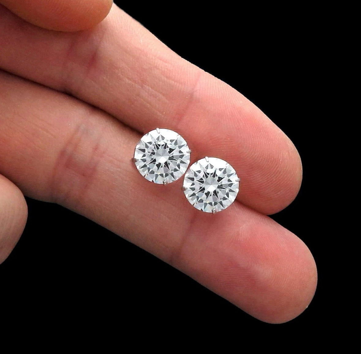 6.00 CT ROUND CUT VVS1/D LAB CREATED EARRINGS 14K WHITE GOLD SCREW-BACK 9MM