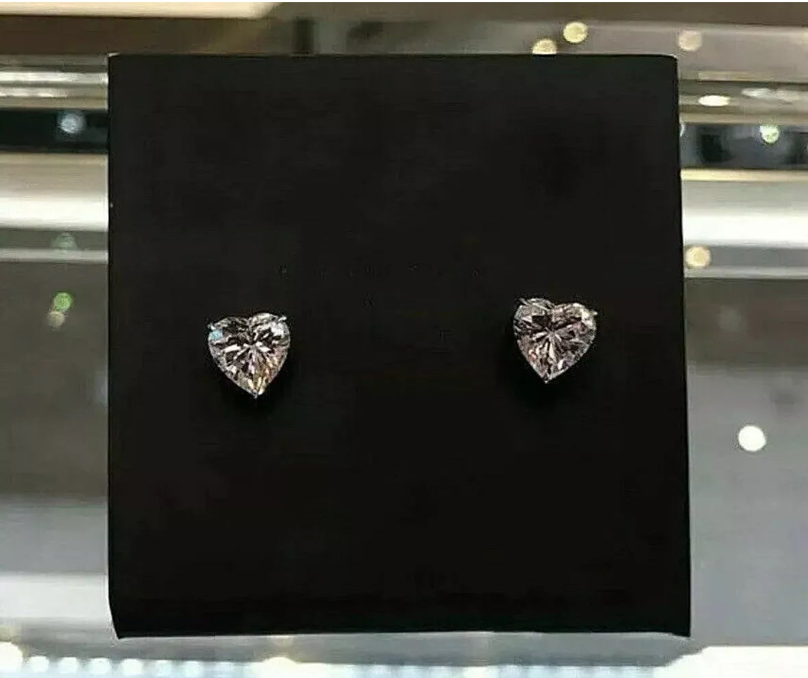 2 Ct Heart Shape VVS1/D Lab Created Stud Earrings 14k White Gold 7mm Push Back