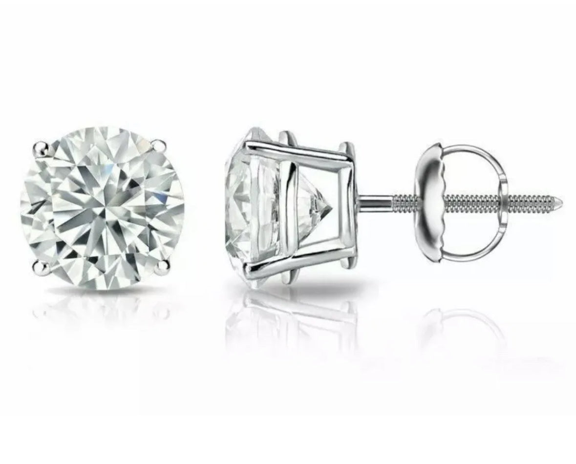 2.00 Ct Round Cut IGI Certified VS1/E Lab Grown Diamond Stud Earrings 14K White Gold 7mm Screw Back