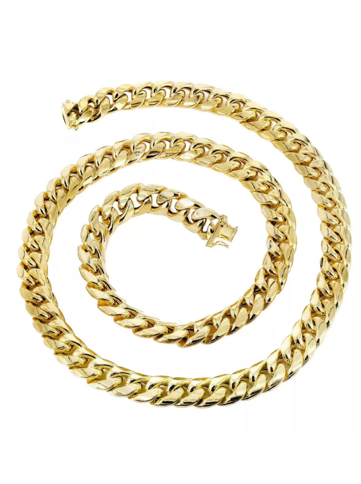 14k Yellow Gold 8mm Miami Cuban Link Chain Necklace 24” Inc Box Lock Top Quality