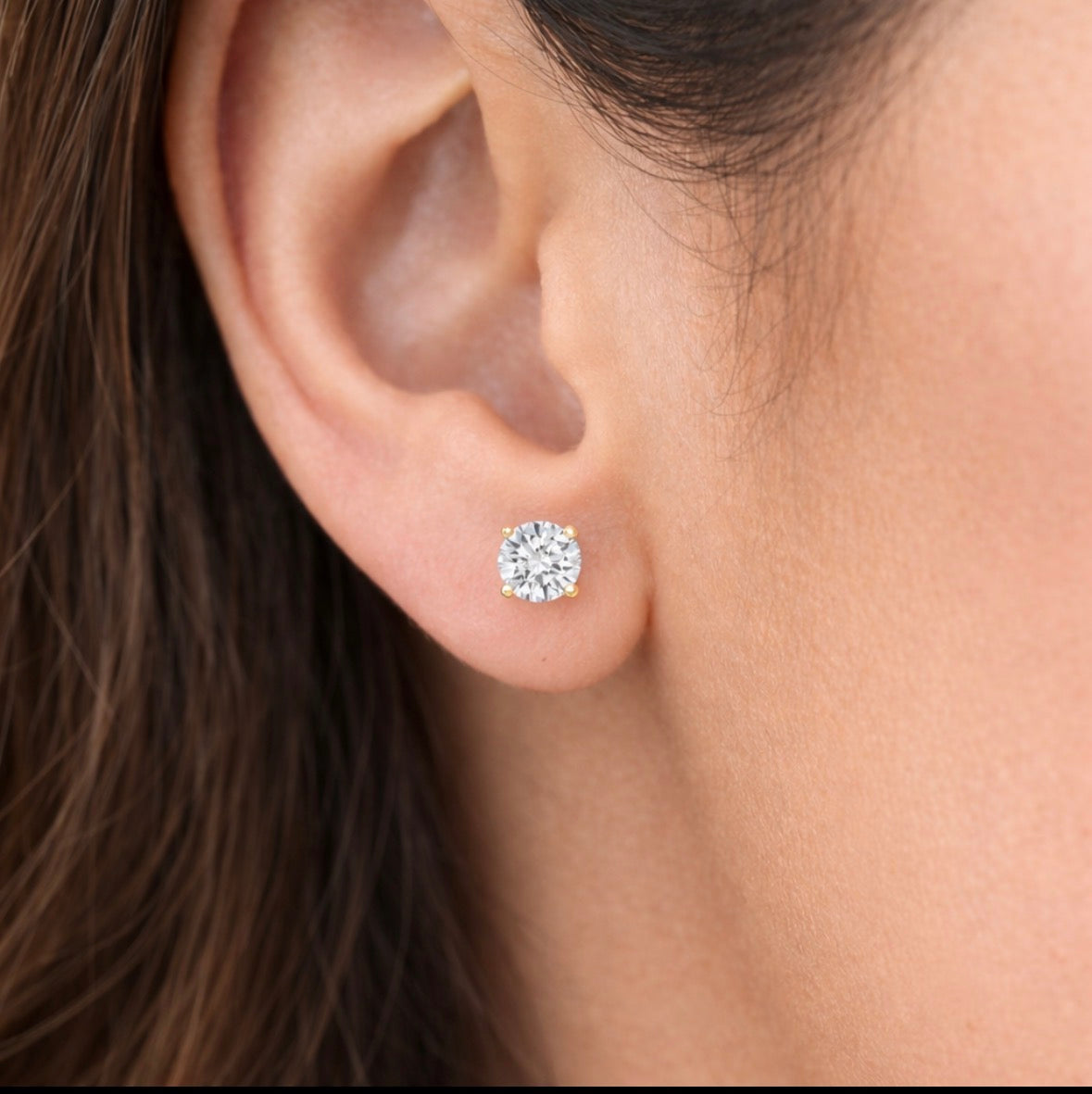 1.00 Ct Round Lab Grown Certified E/VS1 Diamond Earrings 14K Solid Yellow Gold Basket 6mm Screw