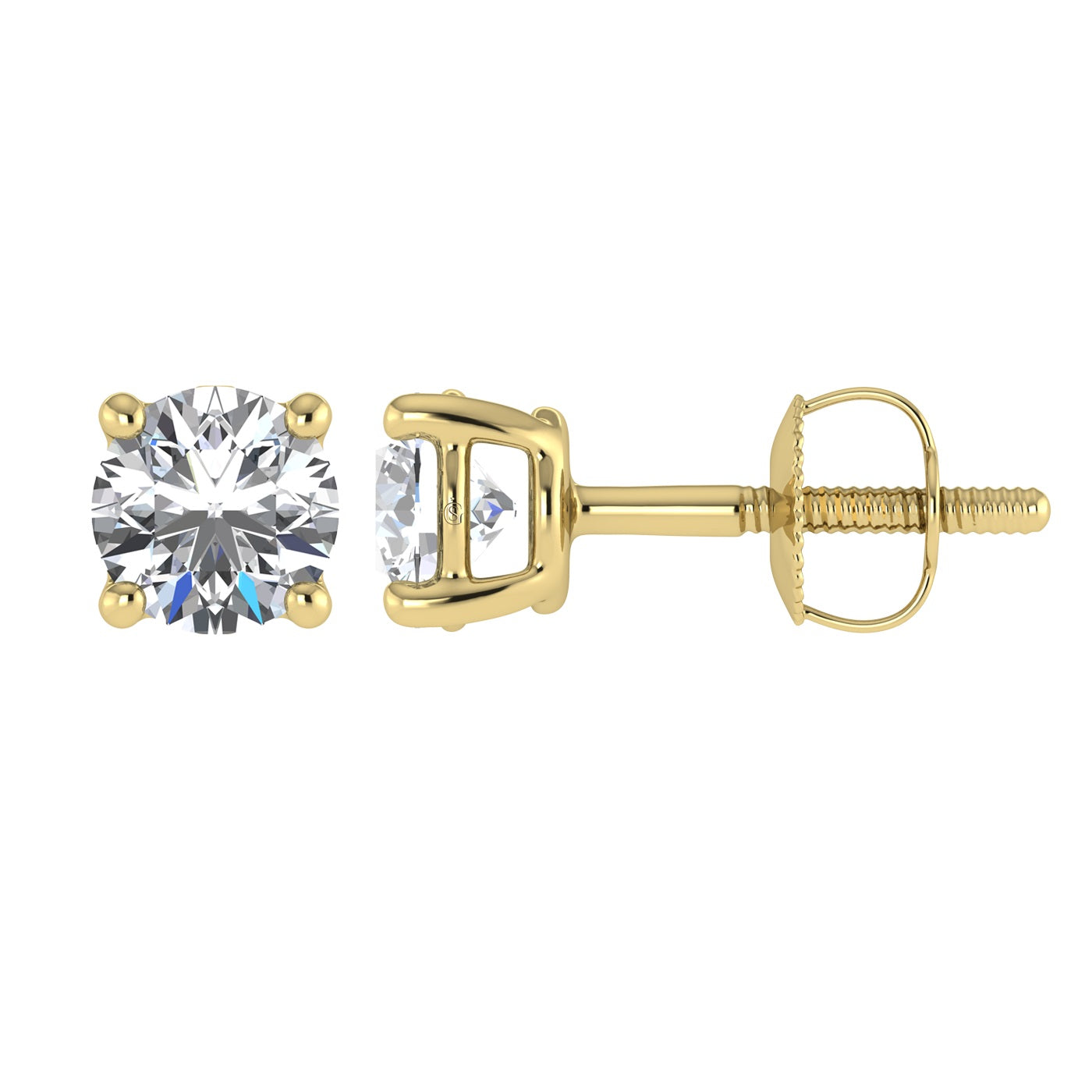 1.00 Ct Round Lab Grown Certified E/VS1 Diamond Earrings 14K Solid Yellow Gold Basket 6mm Screw