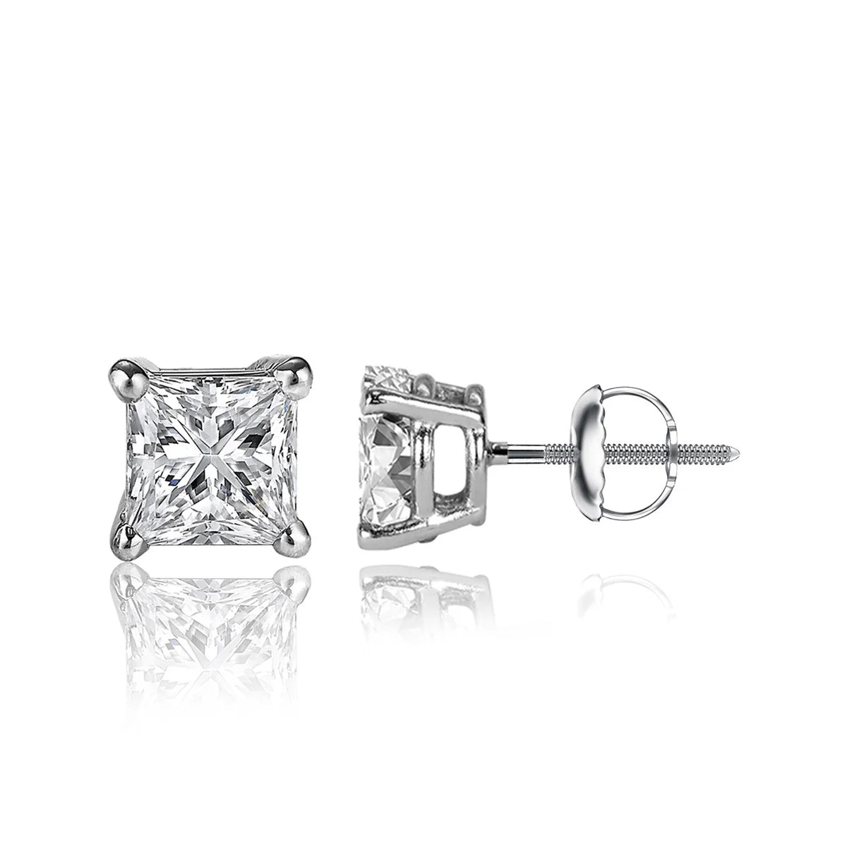 4.00 Ct Princess Cut VVS1/D Lab Created Studs Earrings 14K White Gold 7mm Screw Back