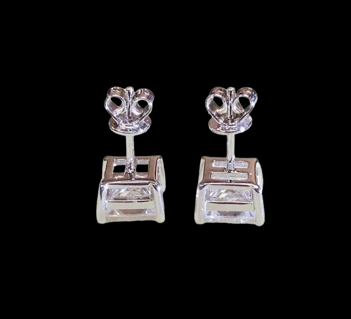 4.00 Ct Princess Cut VVS1/D Lab Created Studs Earrings 14K White Gold 7mm Screw Back