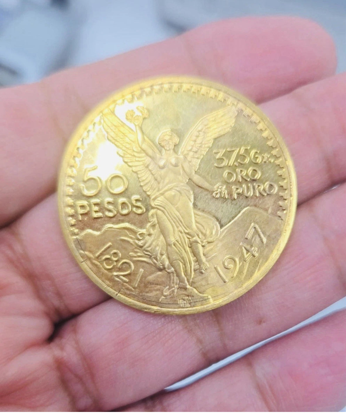 Centenario Coin Custom 10k Yellow Solid Gold 50 Pesos 1947 Mexico Mexican Coin