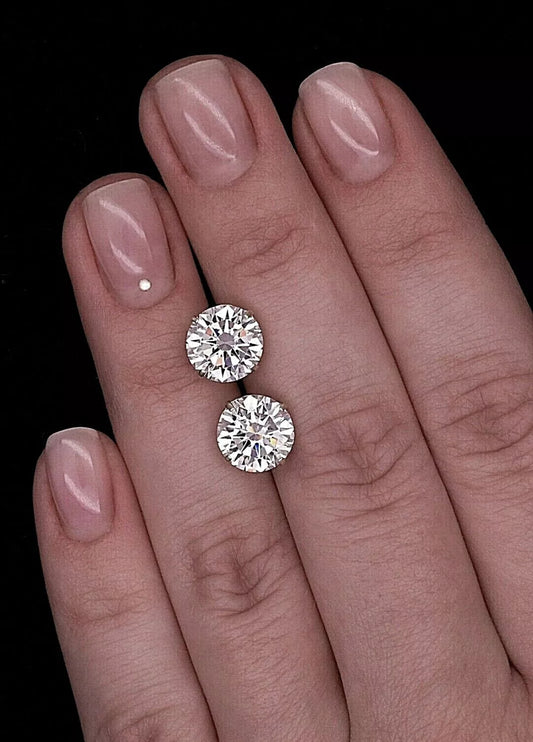 4.00 Ct TW GRA Certified VVS1/D Moissanite Solitaire Stud Earrings 14k White Gold 8mm Screw Backs