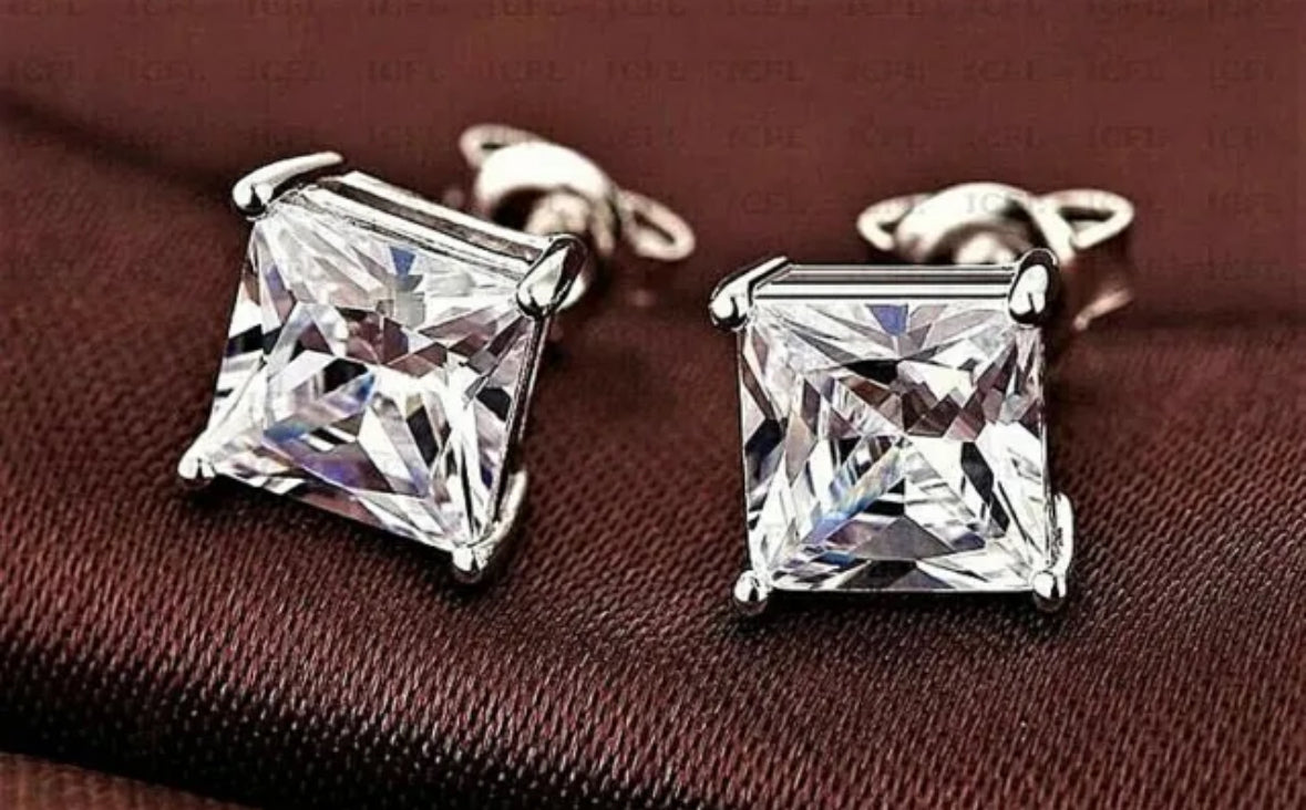 4 Ct Princess Cut VVS1/D Lab Created Stud Earrings 7mm 14k White Gold $395