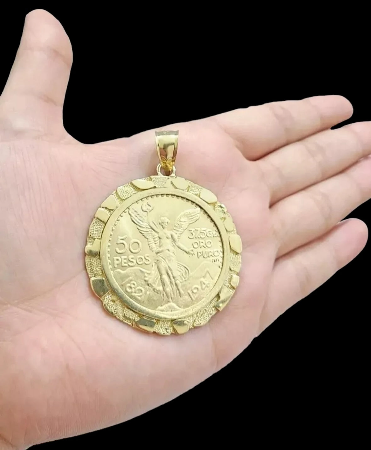 Centenario Coin & Frame 50 Pesos 1947 Mexico Mexican Solid Heavy 10k Yellow Gold Heavy Gold