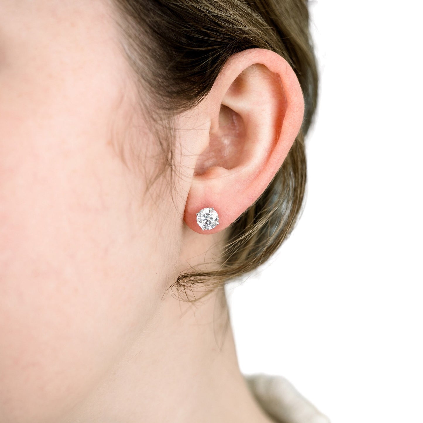 2.00 Ct Round Cut IGI Certified VS1/E Lab Grown Diamond Stud Earrings 14K White Gold 7mm Screw Back