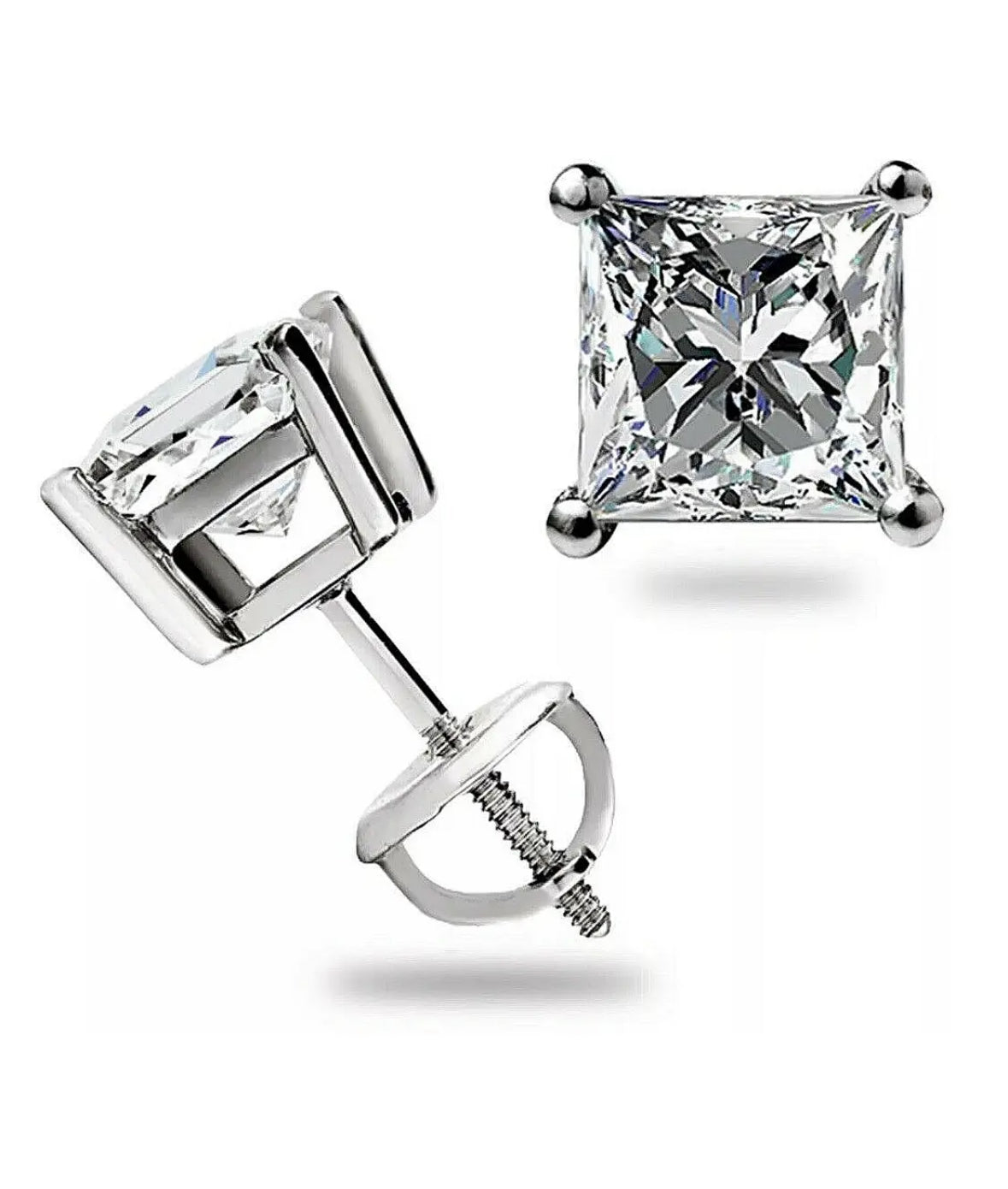 4.00 Ct Princess Cut VVS1/D Lab Created Studs Earrings 14K White Gold 7mm Screw Back
