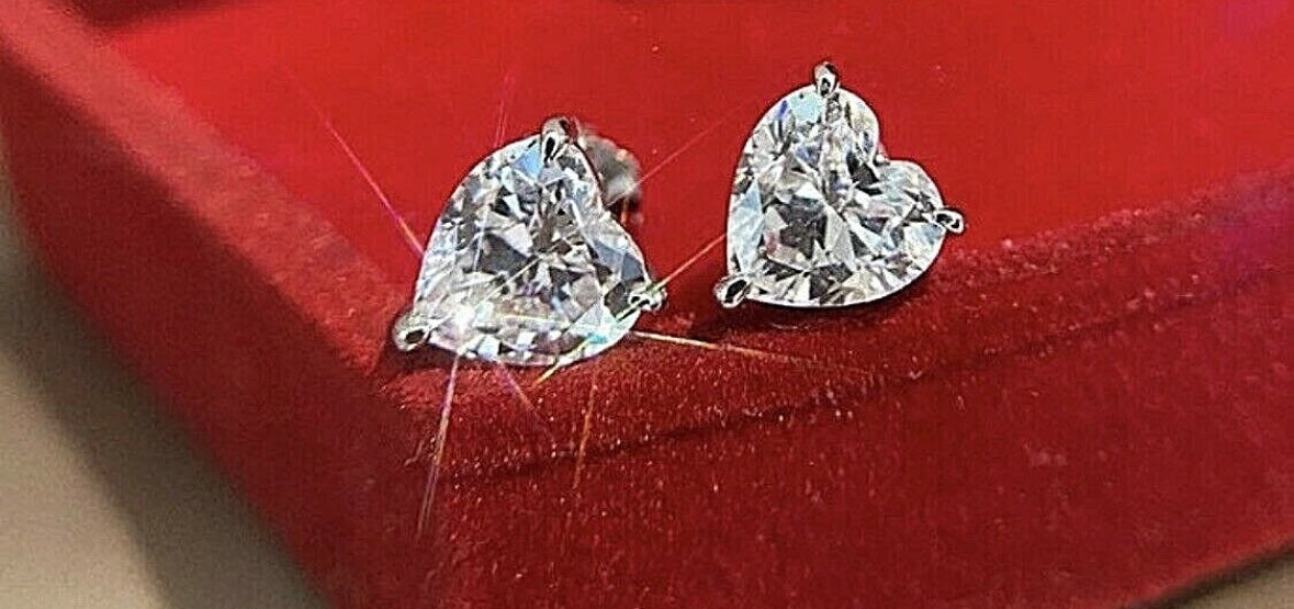 2.50 Ct Heart Shape FL/D Lab Created Solitaire Stud Earrings 14K White Gold 7mm