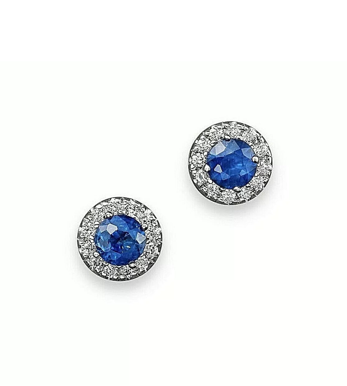 4.00 Ct Round Lab Created Blue & White Sapphire Halo Stud Earrings 14K White Gold Push Back