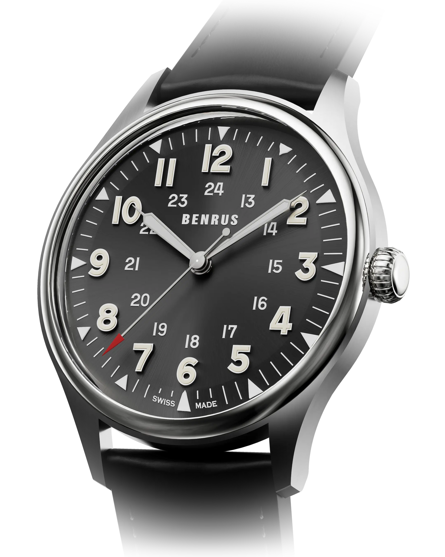 BENRUS #3061 BU Automatic Swiss Made Black Dial Sapphire Crystal Watch
