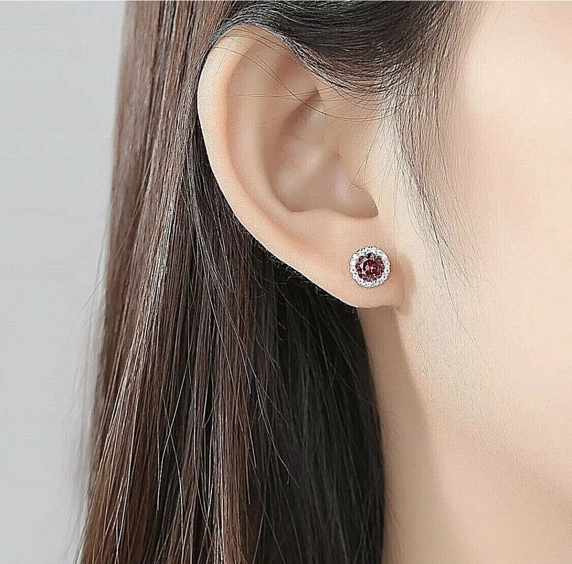 4.00 CT Round Cut Red & White Lab Created Sapphire Stud Earrings 14K White Gold 7mm Push Back