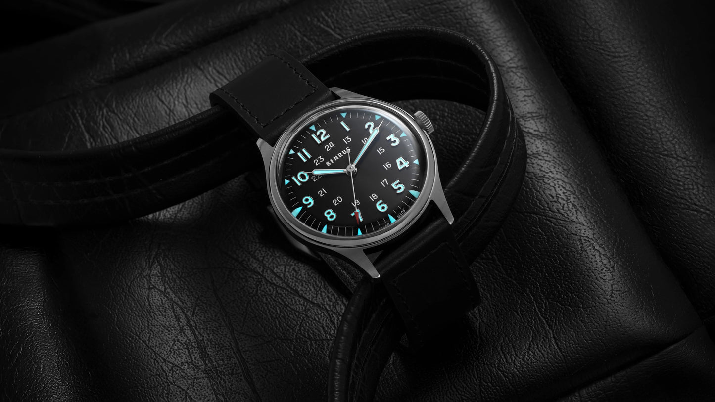 BENRUS #3061 BU Automatic Swiss Made Black Dial Sapphire Crystal Watch