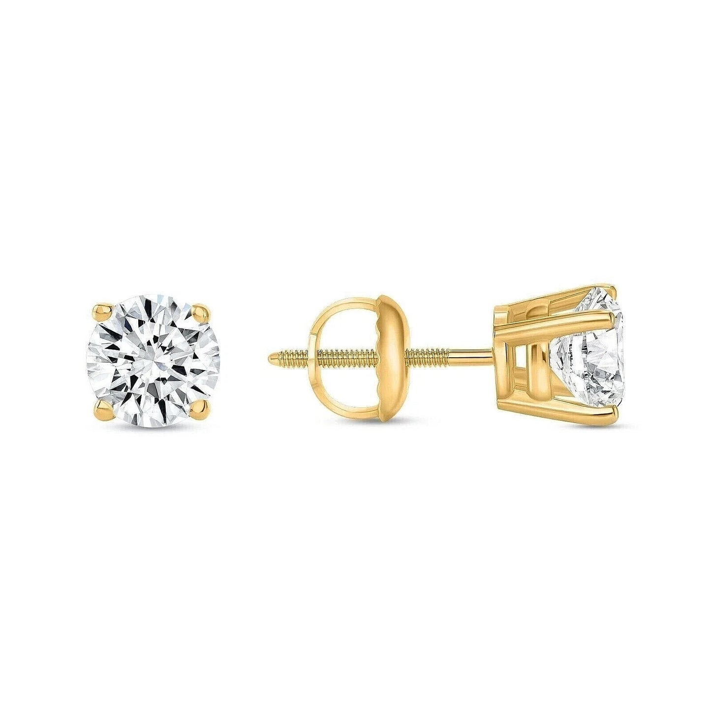 1.00 Ct Round Certified VVS1/E Lab Grown Diamond Earrings 14k Solid Yellow Gold 6mm Screw Back