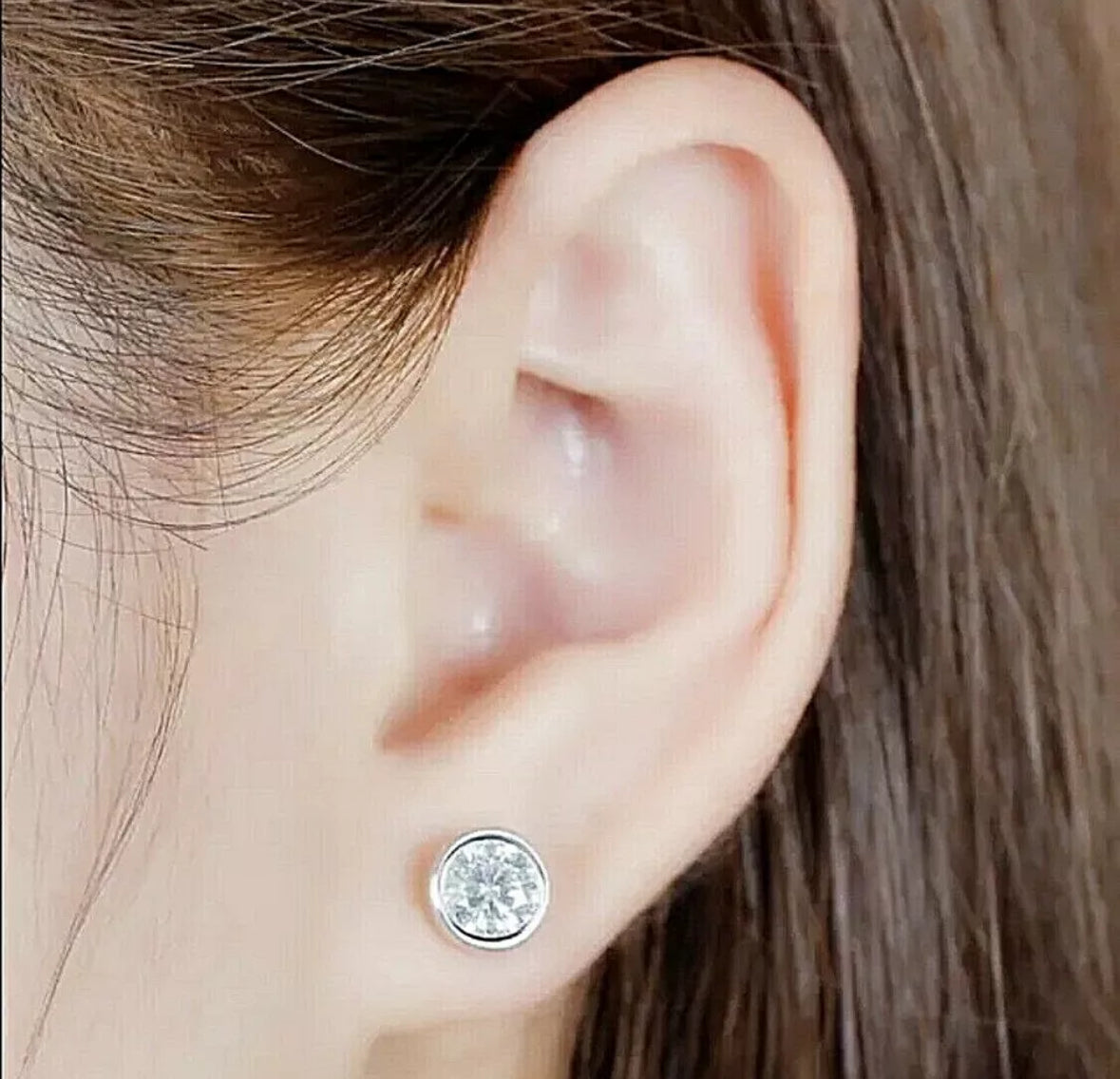 4.00 Ct Round Cut VVS1/D Lab Created Bezel Stud Earrings 14K White Gold 7mm Push Back