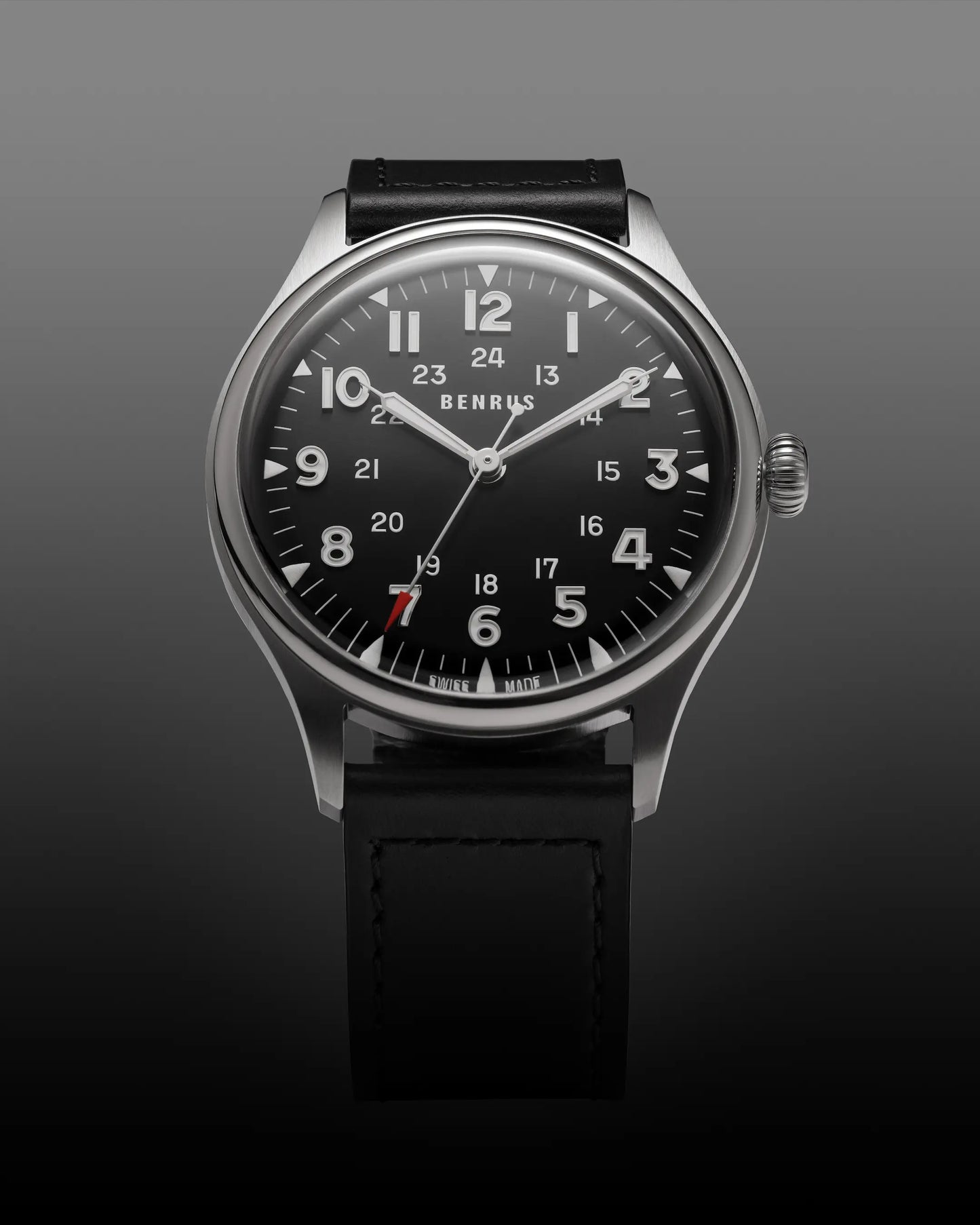 BENRUS #3061 BU Automatic Swiss Made Black Dial Sapphire Crystal Watch