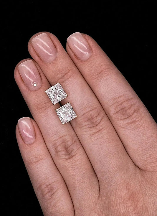4 Ct Princess Cut VVS1/D Lab Created Stud Earrings 7mm 14k White Gold $395
