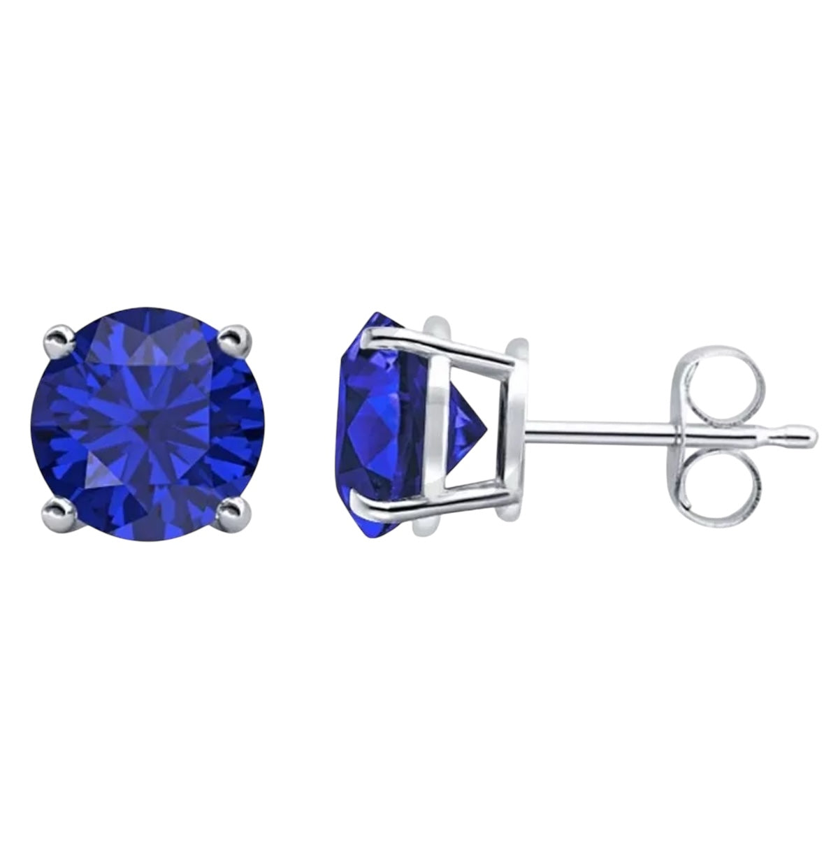 4.00 Ct Lab Created Blue Sapphire Basket Stud Earrings Push Back 14k White Gold 7mm