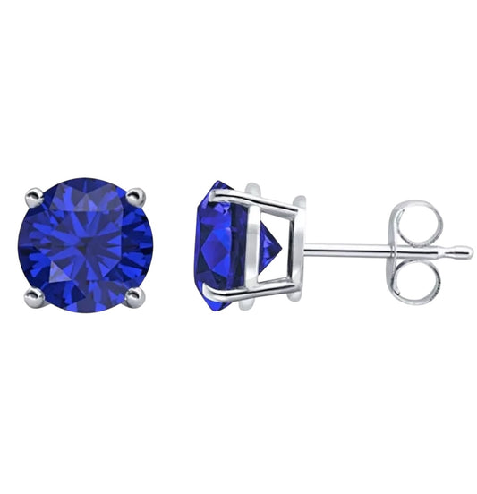 4.00 Ct Lab Created Blue Sapphire Basket Stud Earrings Push Back 14k White Gold 7mm