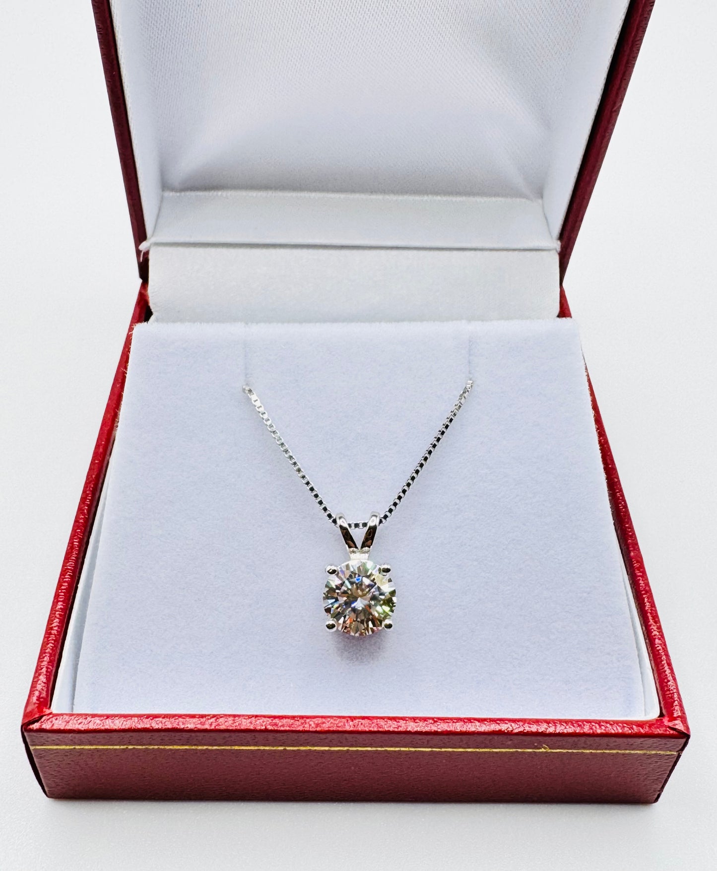 2 Ct Round Cut VVS1/D Certified Moissanite 14k White Gold Pendant 18" Box Chain