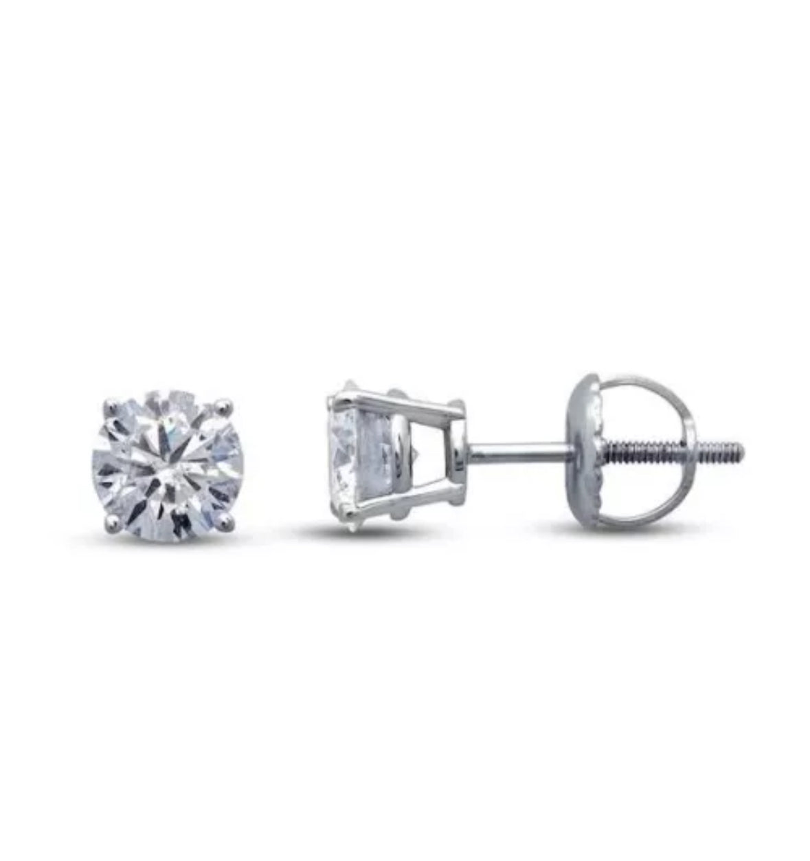 1.00 Ct Round Cut Certified VVS1/D Real Lab Grown Diamond Stud Earrings 14k Solid White Gold Screw Back