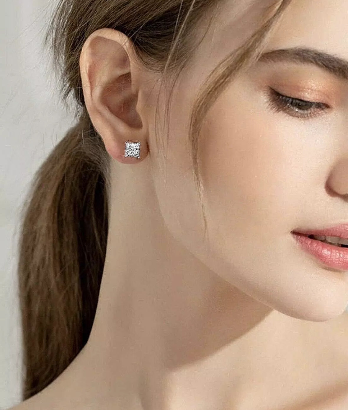 4.00 Ct Princess Cut VVS1/D Lab Created Stud Earrings 7mm 14k White Gold Screw Back