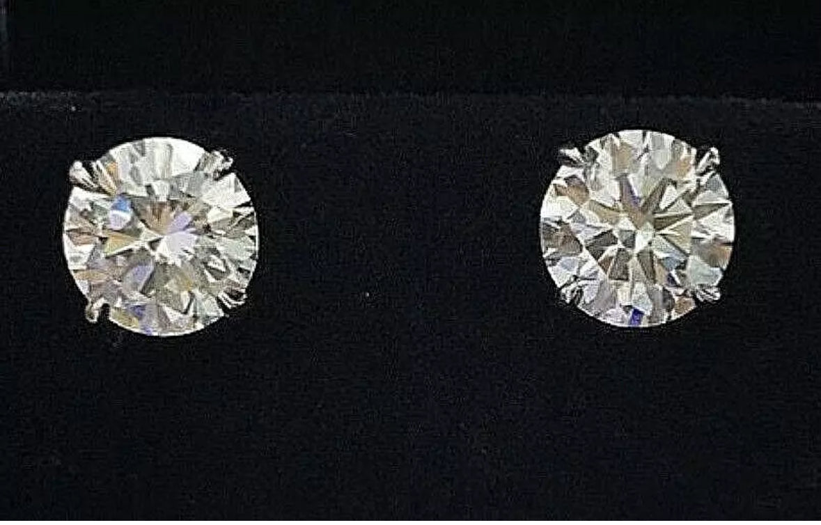 4 Ct Tw Round Cut Lab Created VVS1/D Stud Earrings 14K White Gold Push Back 8mm