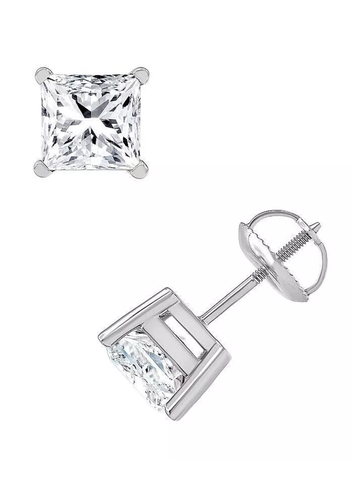 3.00 Ct Princess Cut Certified VVS1/D Real Moissanite Stud Earrings 14K White Gold 6.5mm