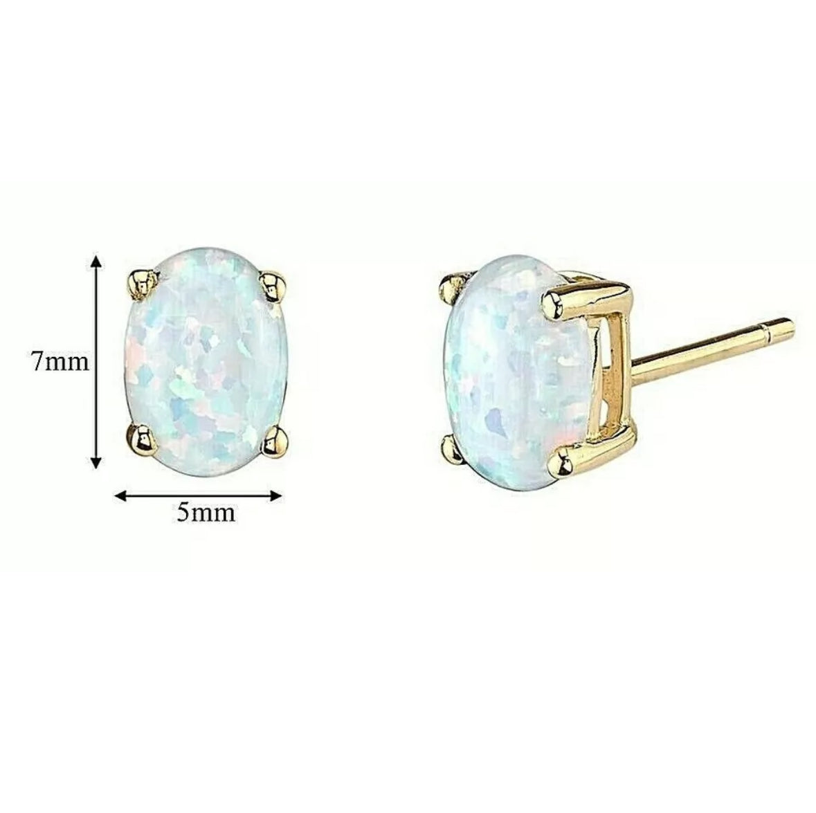 Natural 2.00 Carat Opal Oval Shape Stud Earrings 14K Yellow Gold Value $495