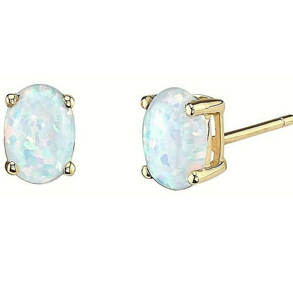 Natural 2.00 Carat Opal Oval Shape Stud Earrings 14K Yellow Gold Value $495