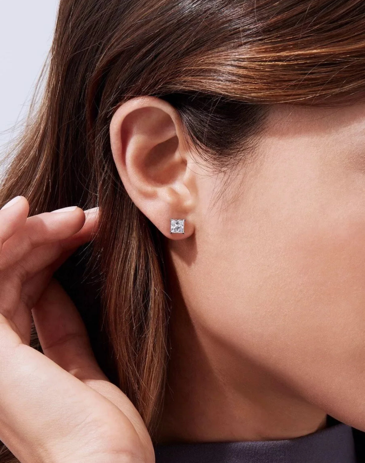 2.00 Ct Princess Cut VVS1/D Lab Created Stud Earrings 14k White Gold 6mm Push Back