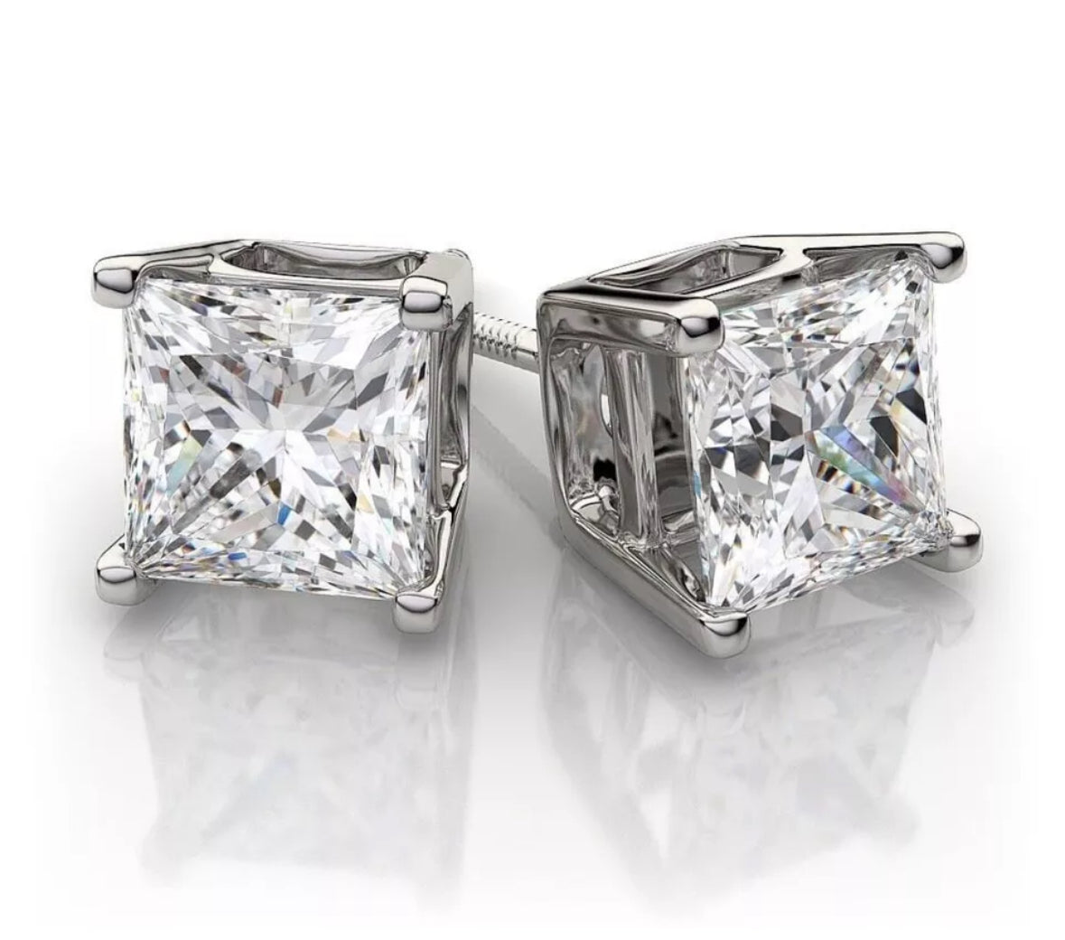 3 Ct Princess Cut FL/D GRA Moissanite Stud Earrings 14K Solid White Gold 6.5mm