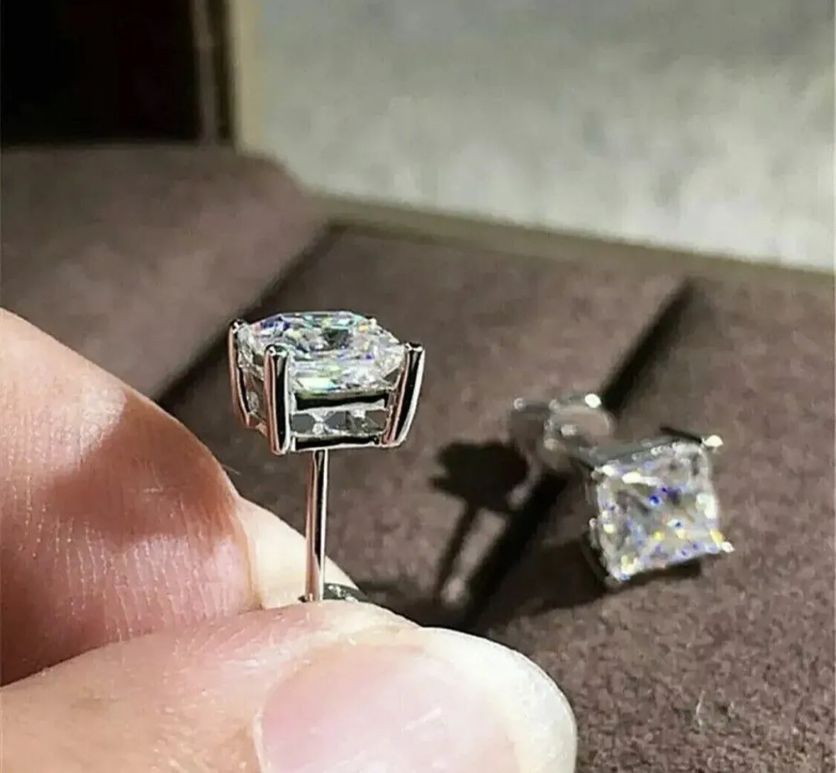 2.00 Ct Princess Cut VVS1/D Lab Created Stud Earrings 14k White Gold 6mm Push Back