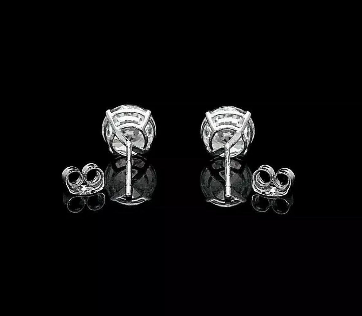 4 Ct Tw Round Cut Lab Created VVS1/D Stud Earrings 14K White Gold Push Back 8mm
